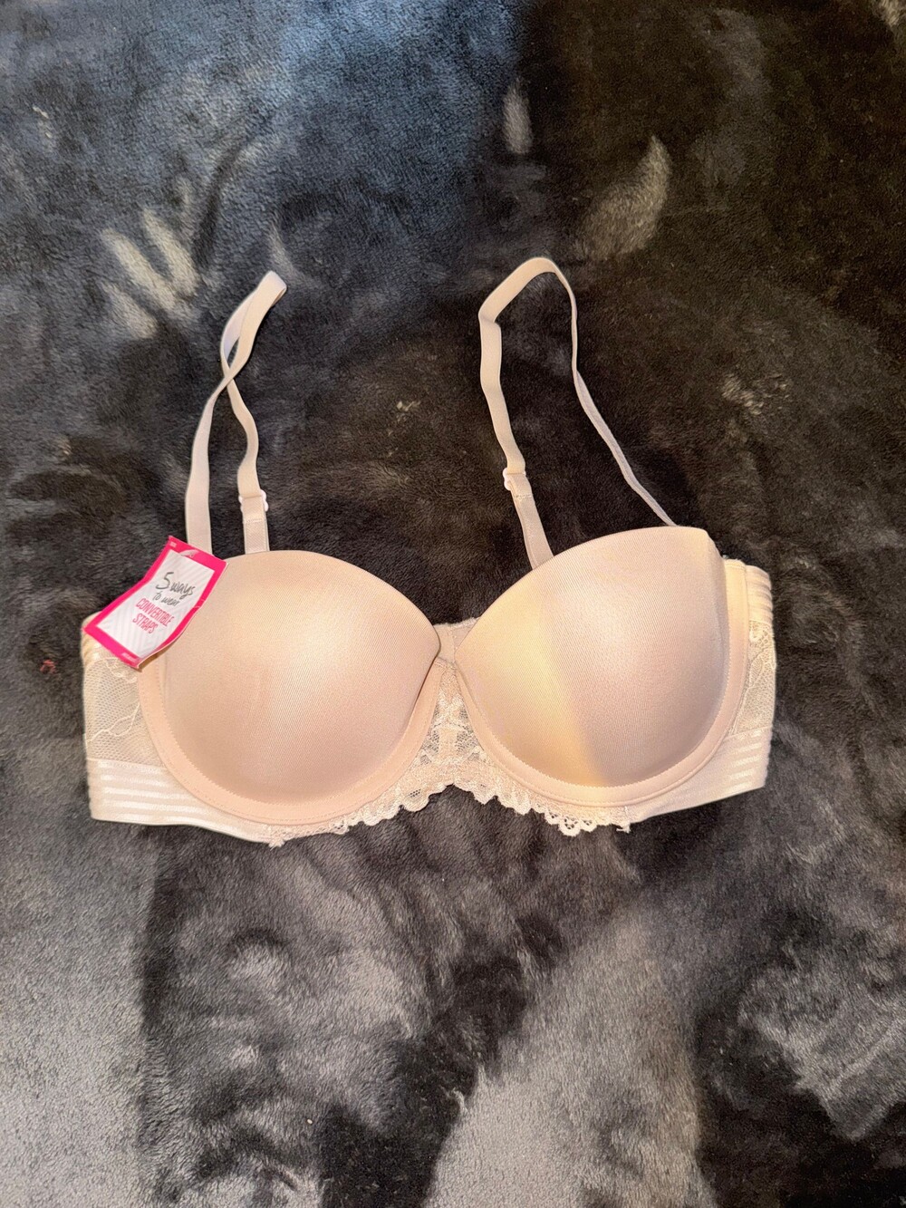 NWT Maidenform Convertible Straps Bra 34B Beige Lace Mesh